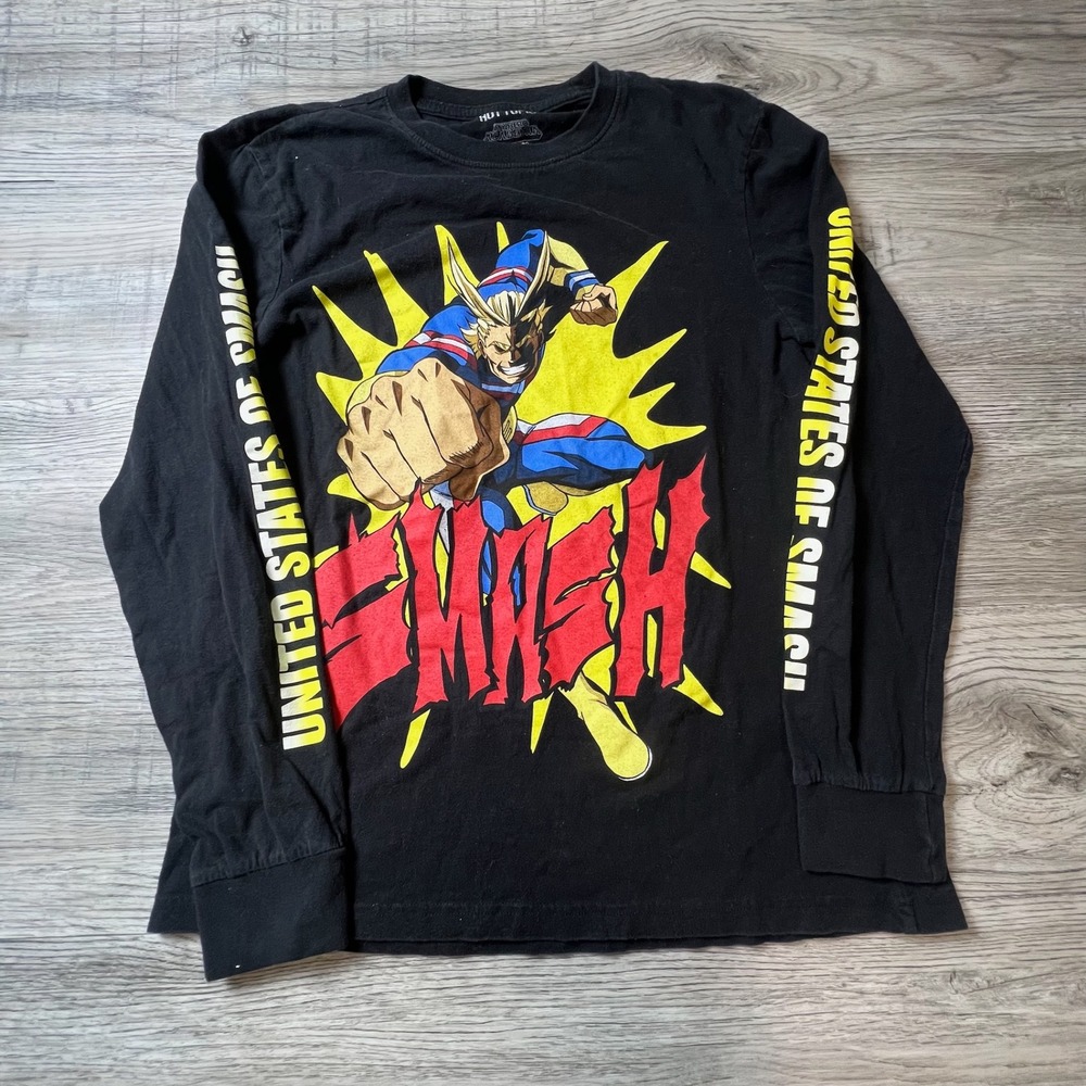 Hot Topic My Hero Academia Shirt Mens Black All Might Smash Long Sleeve Tee